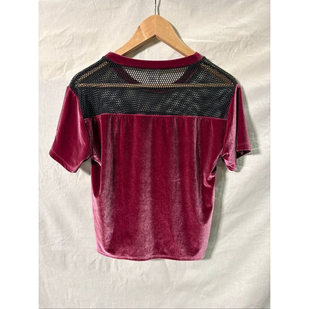 Victoria’s Secret PINK Velvet Mesh Yoke Short Sleeve Tee Burgundy Women’s S - Picture 3 of 7